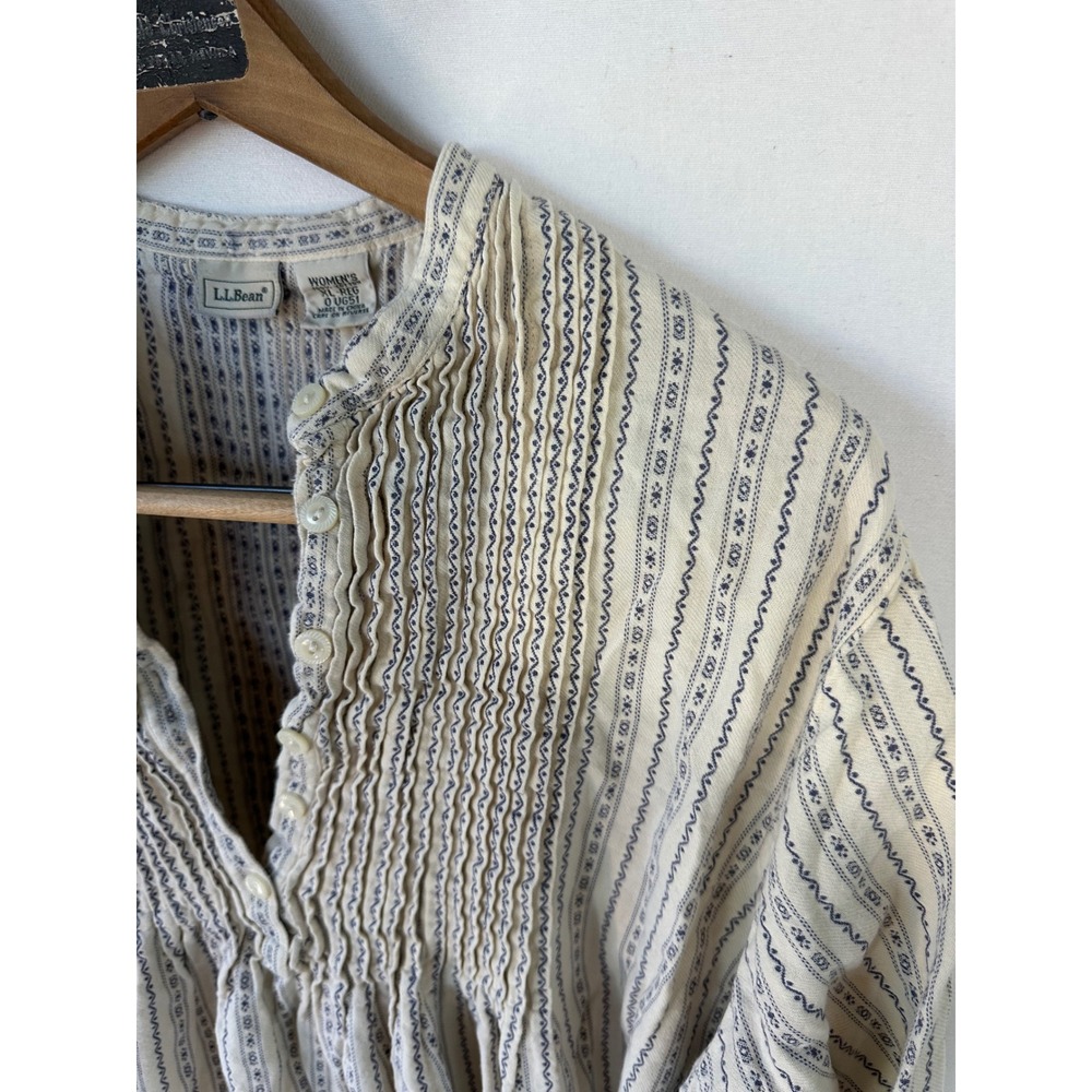 L.L.Bean Nightgown Pintuck Cotton Women XL-Reg Cream Blue Excellent - Picture 4 of 5